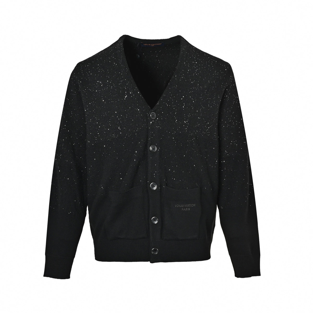 Gradient Sequin Embellished Wool Cardigan in Black