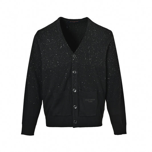 Gradient Sequin Embellished Wool Cardigan in Black
