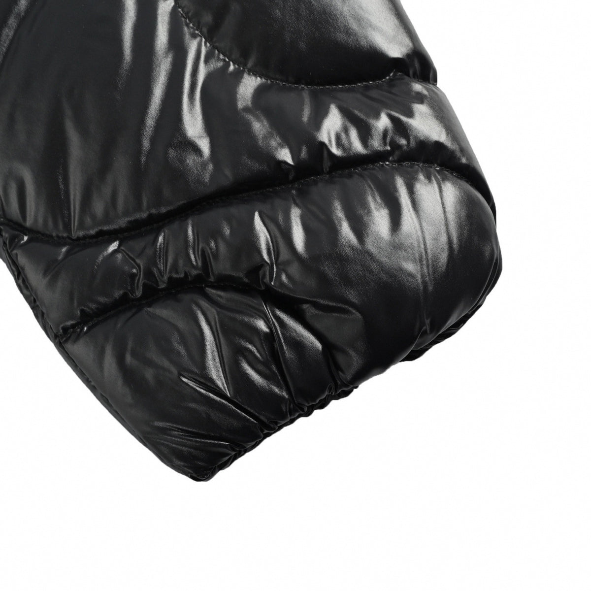 Shiny Wave-Quilted Down Puffer Jacket in Glossy Black