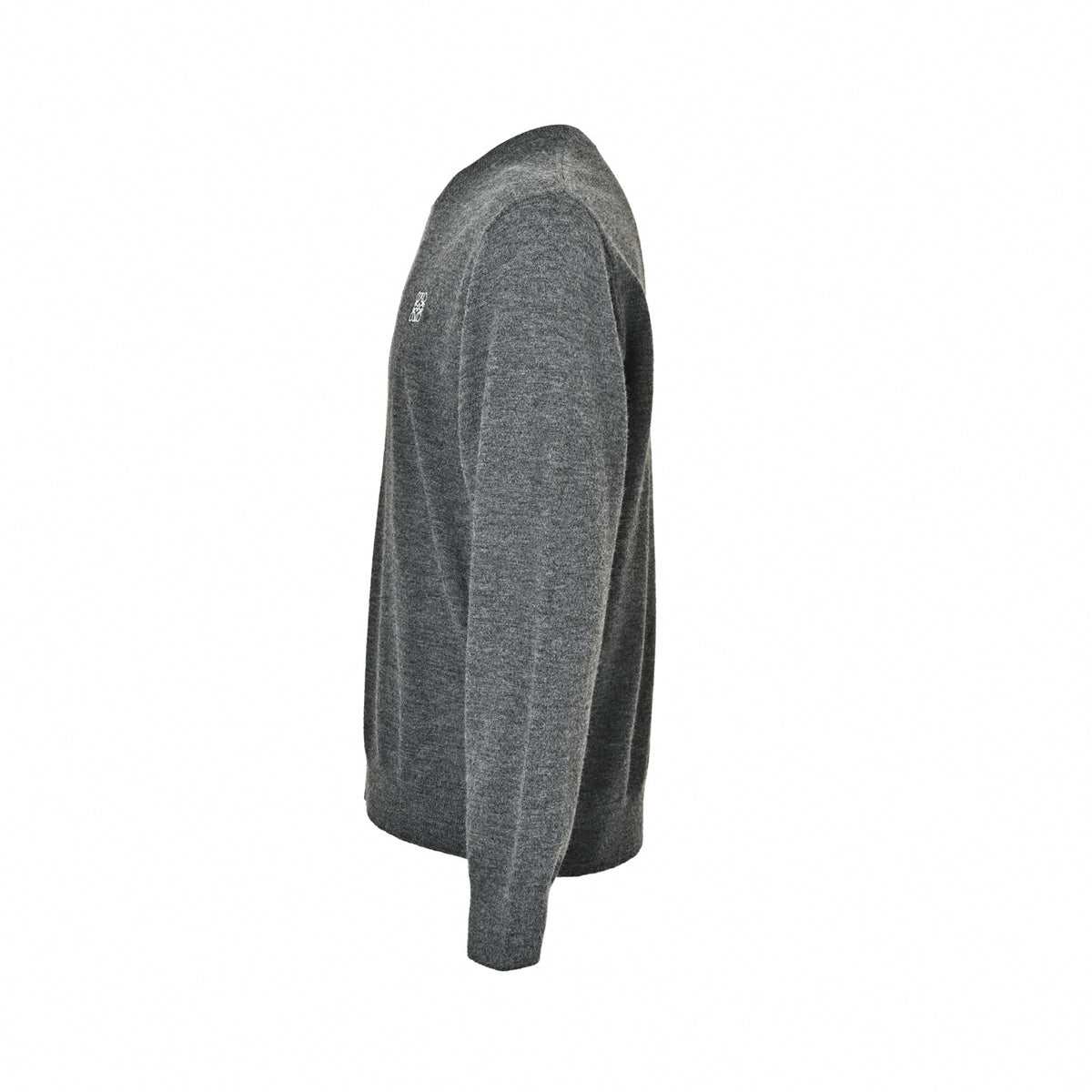 Embroidered Anagram Wool Crewneck Sweater in Heather Grey