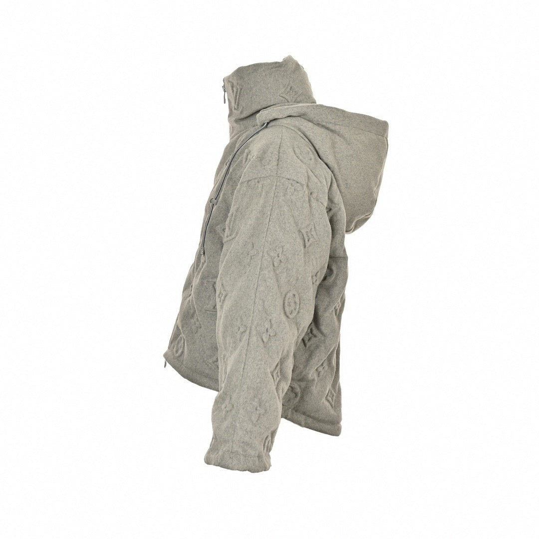 Monogram Embossed Wool Puffer Jacket | Grey