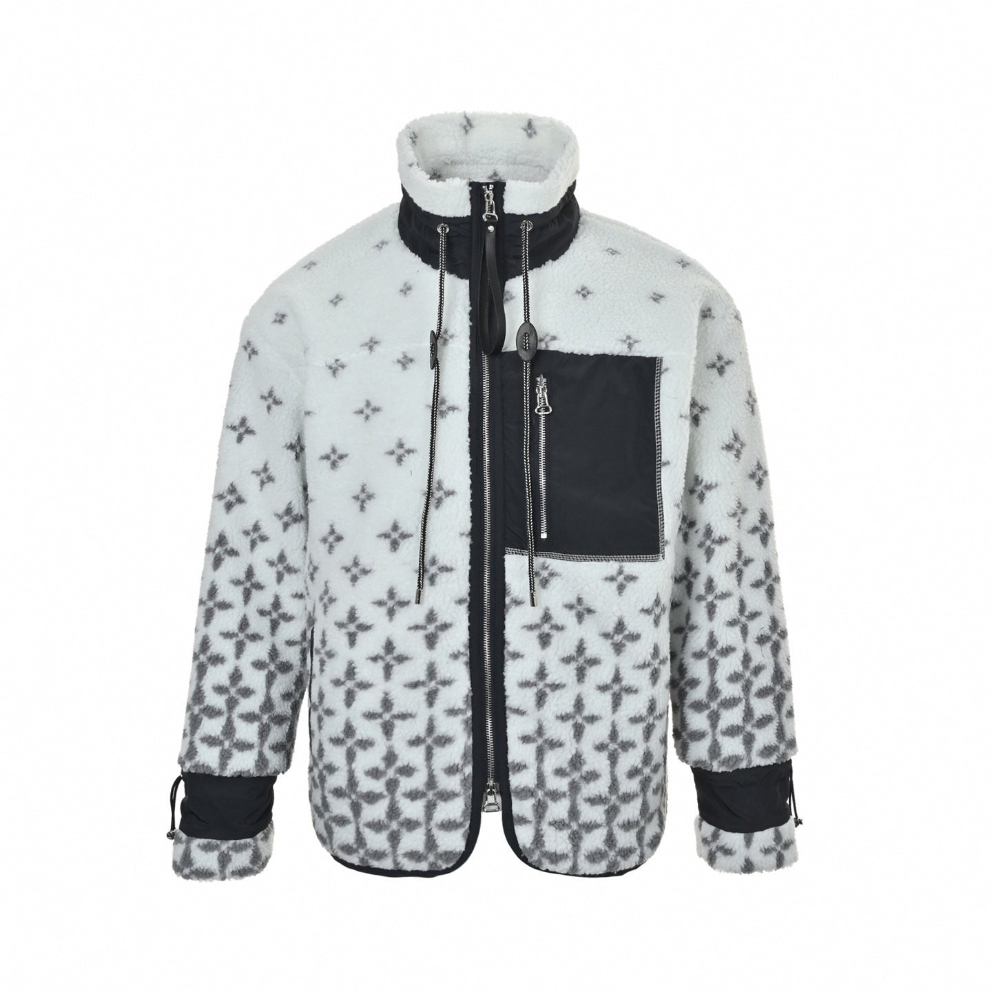 Monogram Jacquard Fleece Jacket | White & Grey