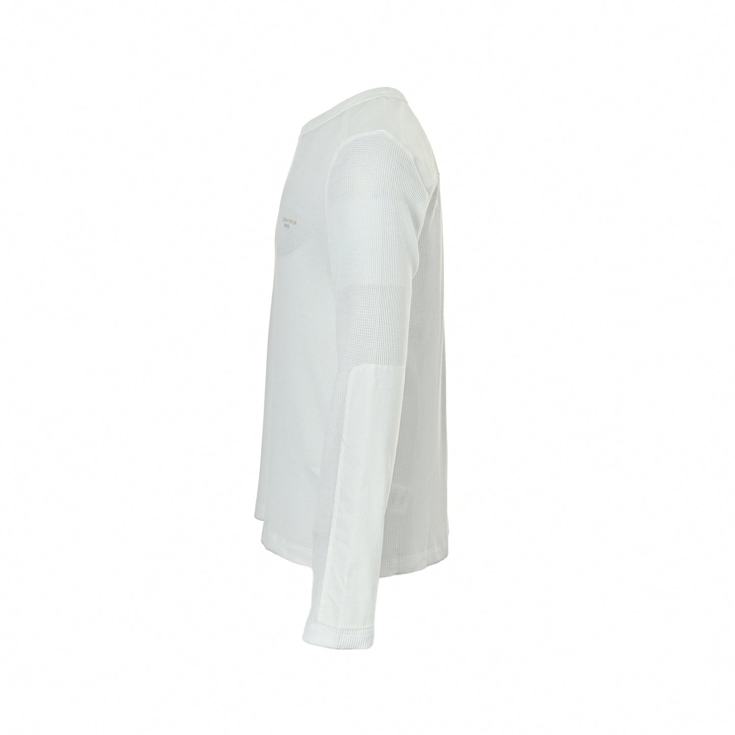 Waffle Knit Paneled Long-Sleeve T-Shirt - White