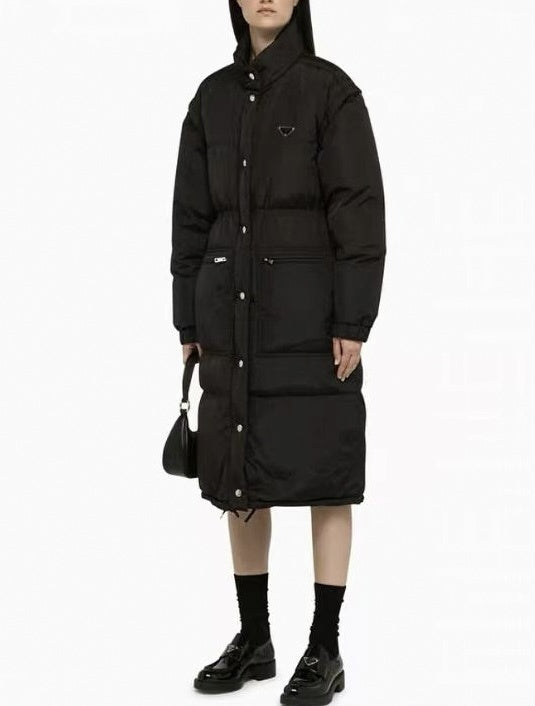 Convertible Long Puffer Coat Vest in Black