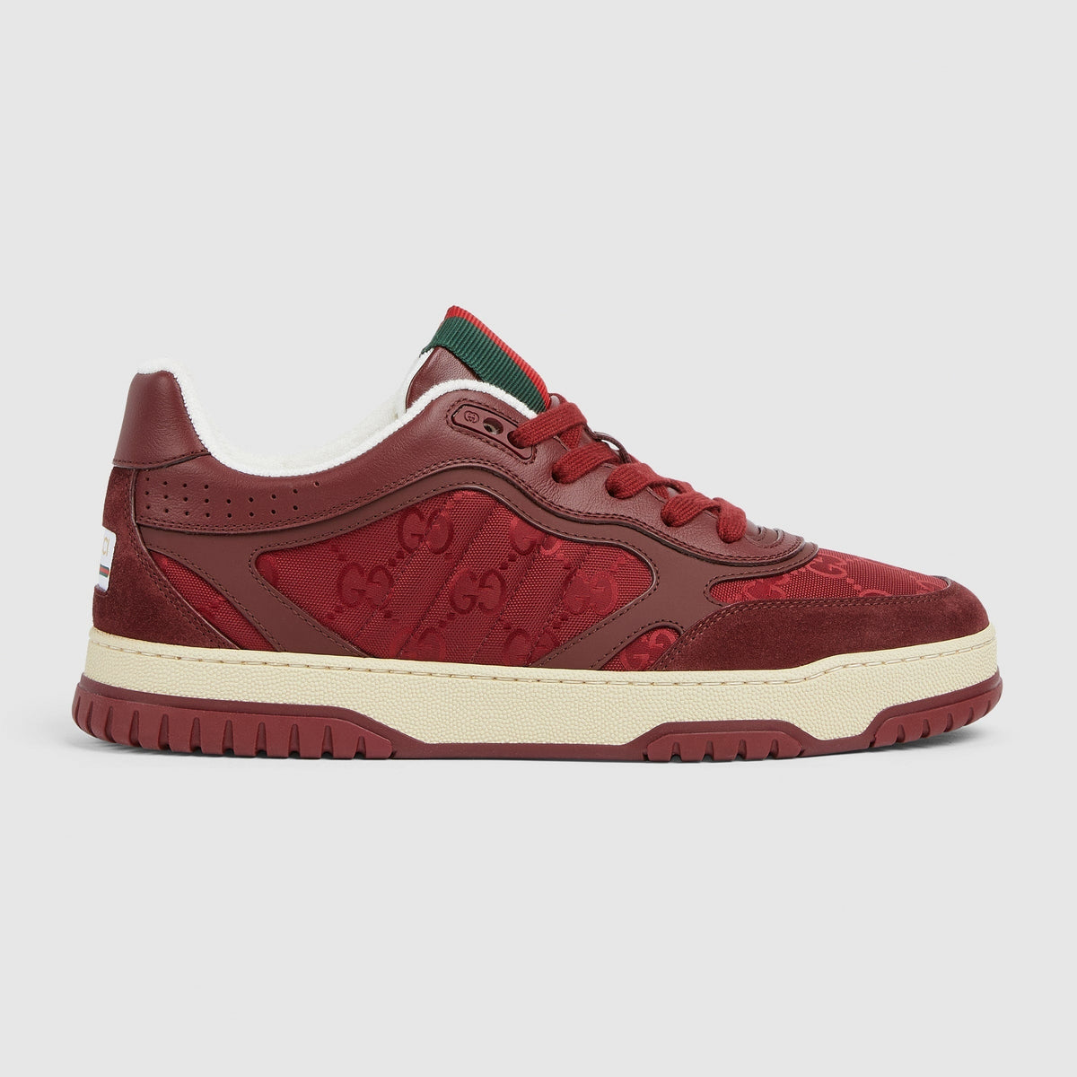 Re-Web GG Jacquard & Suede Low-Top Sneakers in Rosso Ancora Burgundy Red