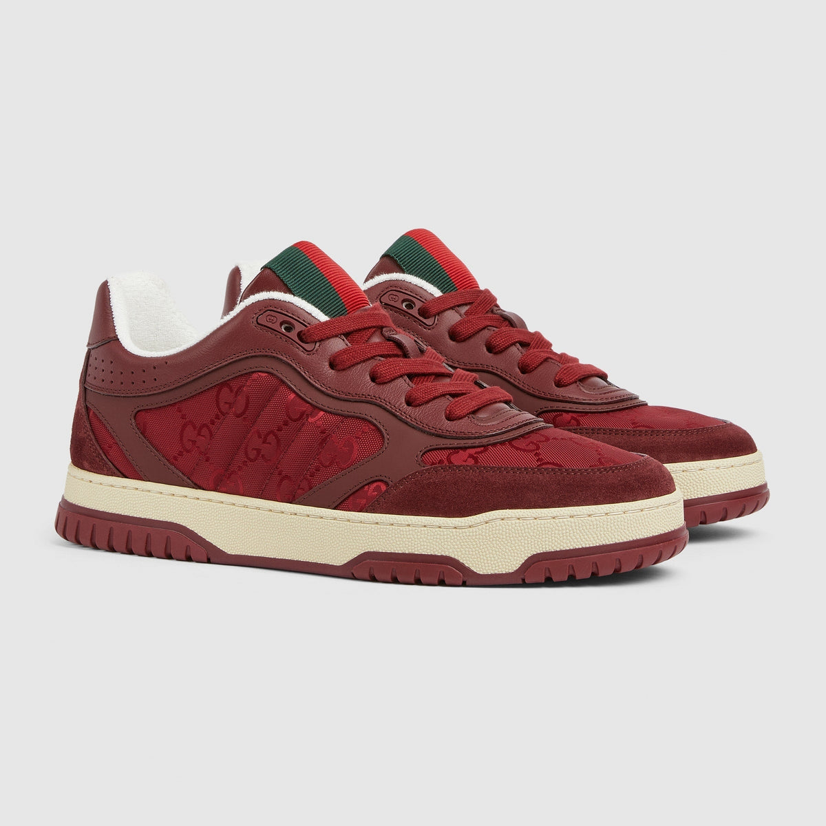 Re-Web GG Jacquard & Suede Low-Top Sneakers in Rosso Ancora Burgundy Red