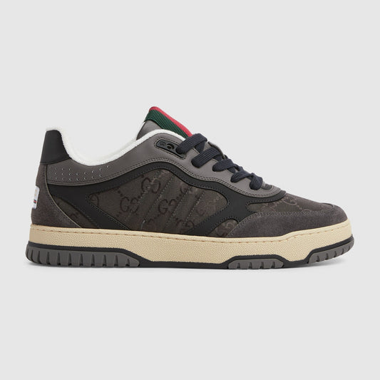 GG Jacquard & Suede Low-Top Sneakers in Charcoal Grey & Beige