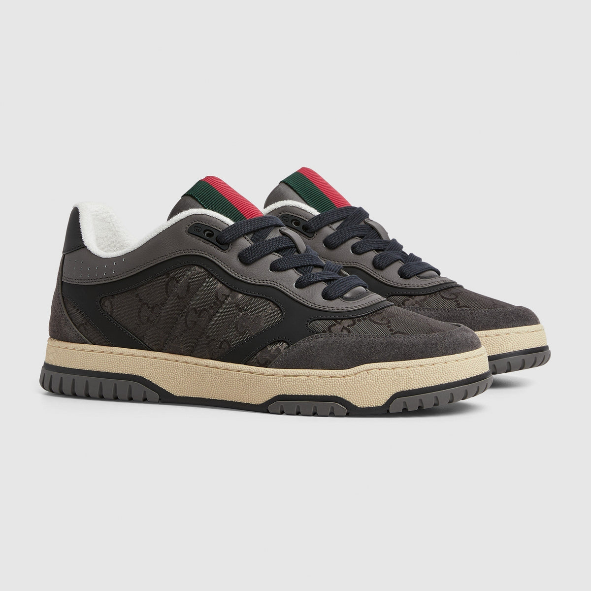GG Jacquard & Suede Low-Top Sneakers in Charcoal Grey & Beige