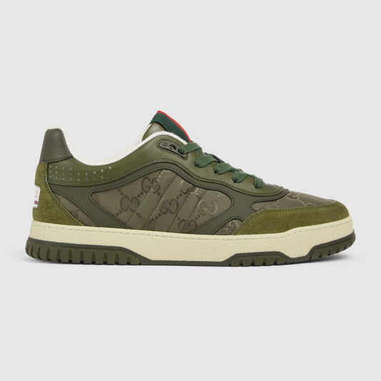 GG Jacquard & Suede Low-Top Sneakers in Olive Green & Cream