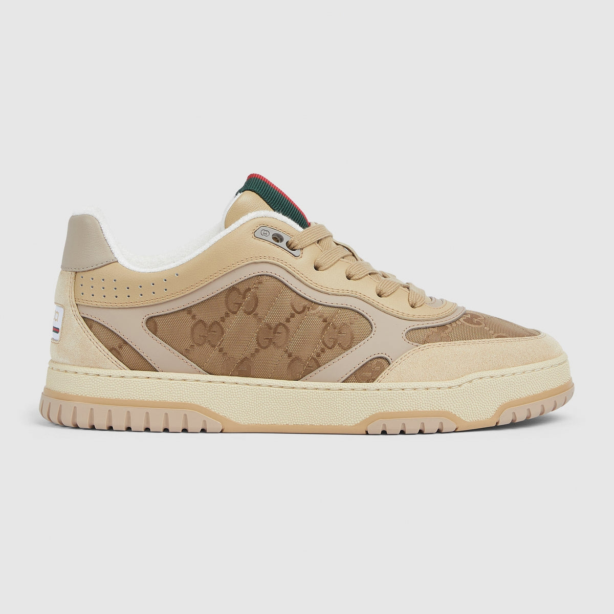 GG Jacquard & Suede Low-Top Sneakers in Beige & Warm Tan