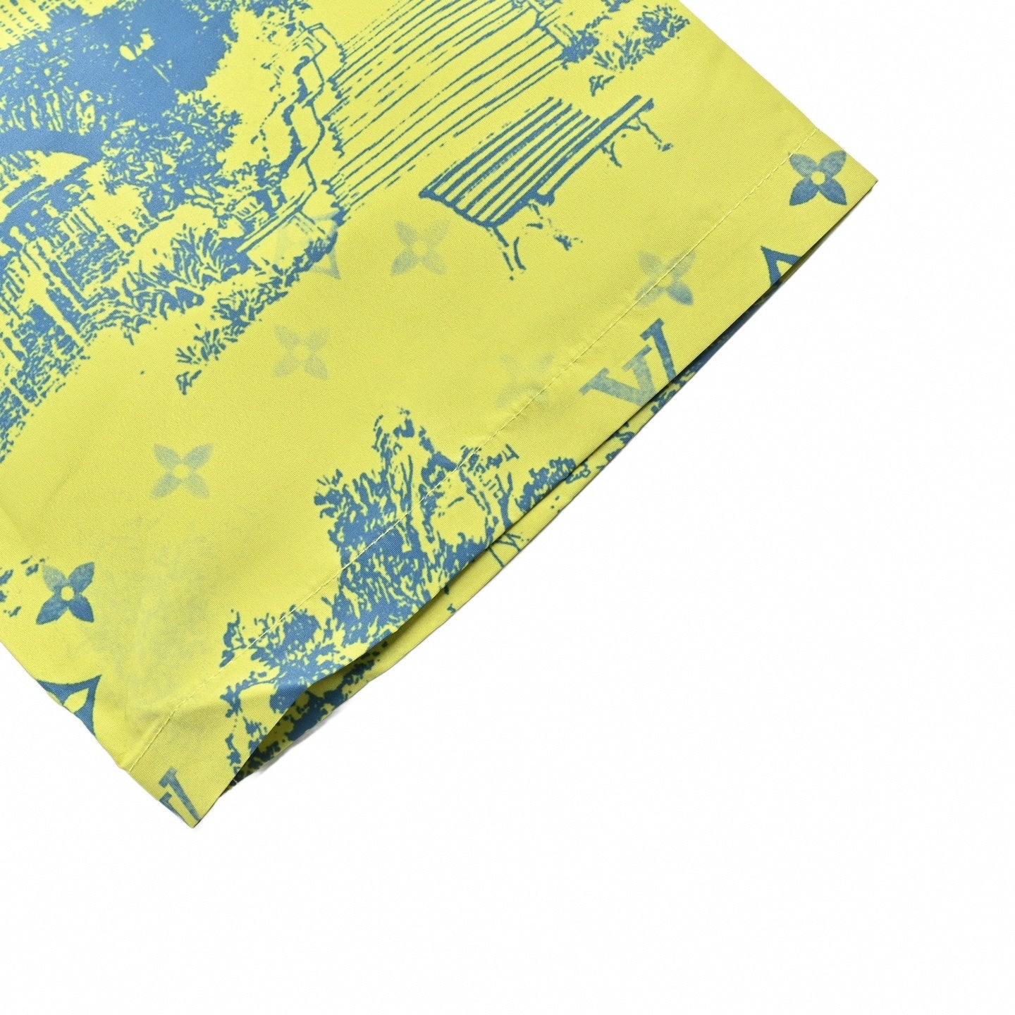 Monogram Cityscape Print Shirt & Shorts Set | Yellow & Blue