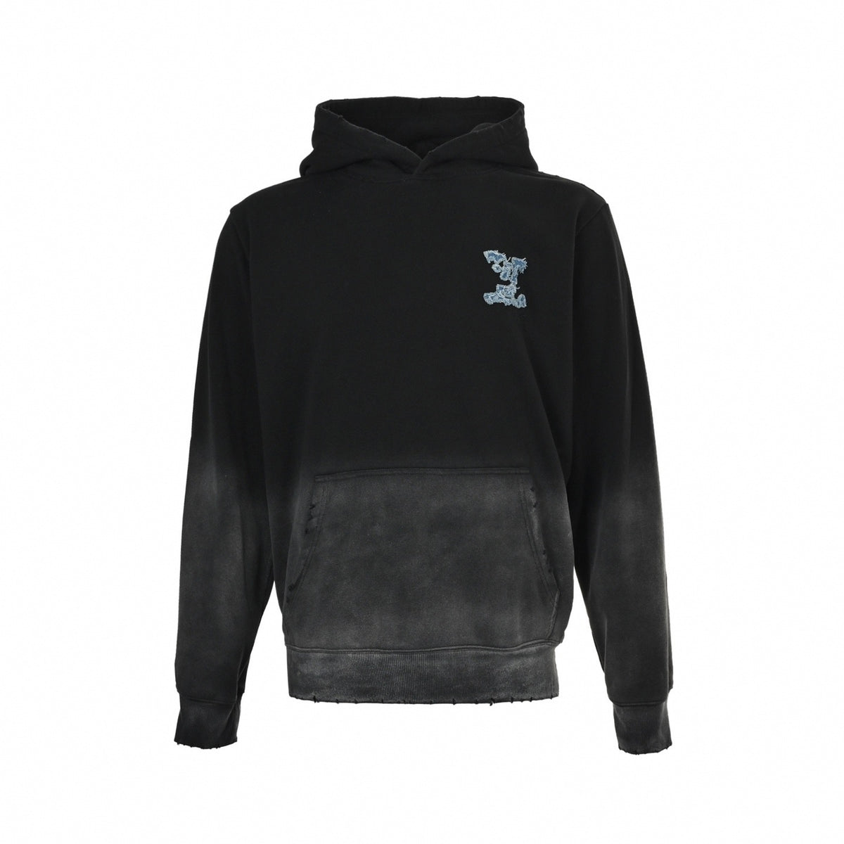 Gradient Wash Denim Appliqué Hoodie