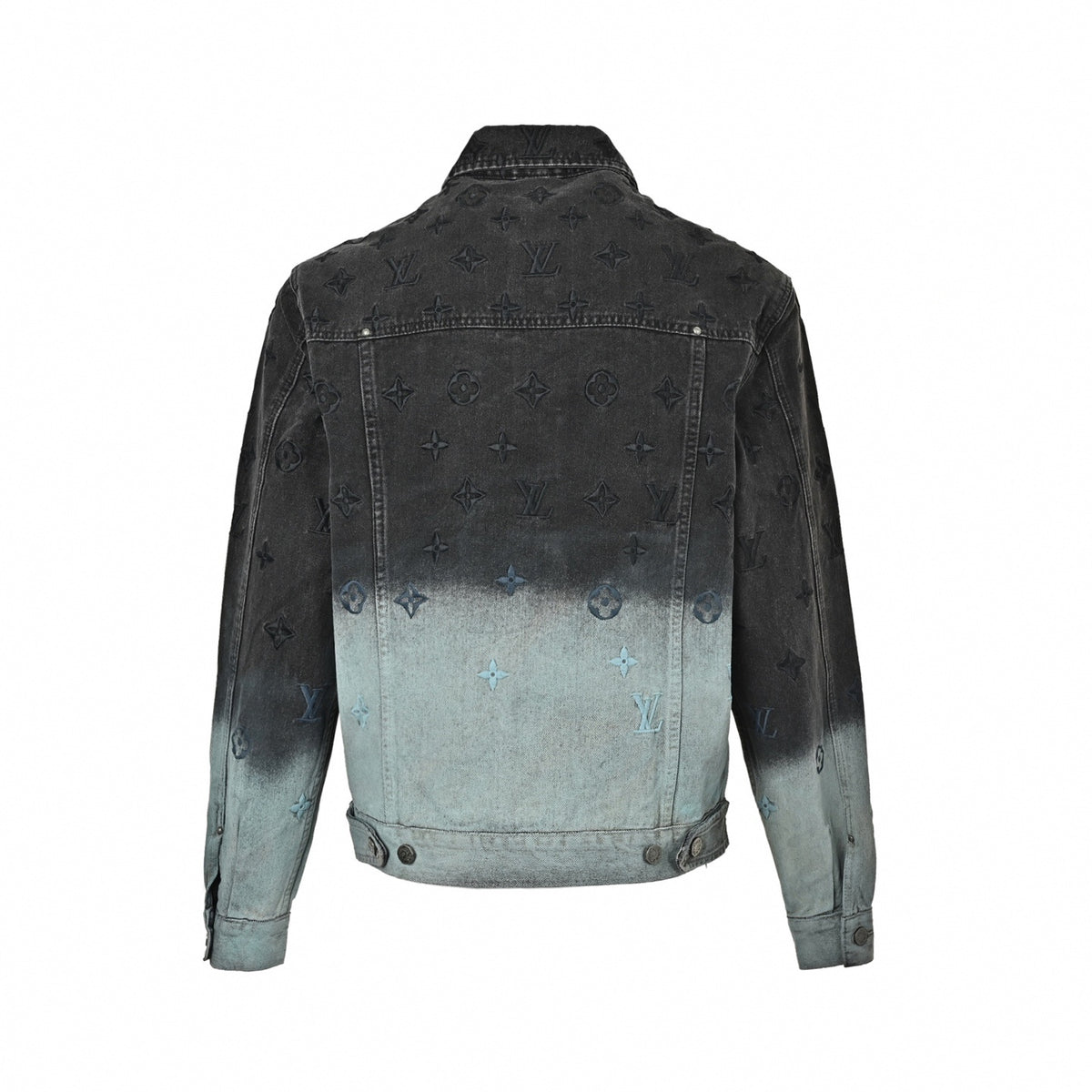 Embroidered Monogram Gradient Denim Jacket - Black/Light Blue