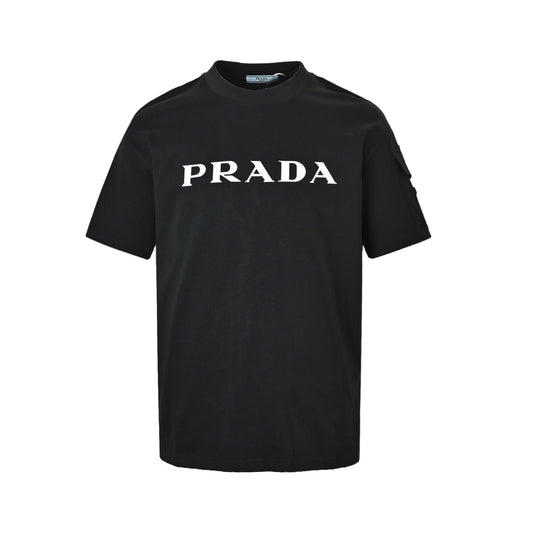 Logo Print T-Shirt with Sleeve Pocket | Black