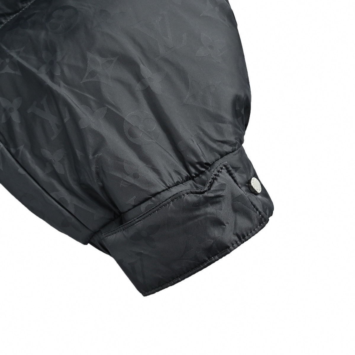 Monogram Jacquard Hooded Down Puffer in Charcoal Grey
