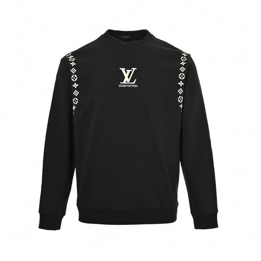 Embroidered Monogram Sleeve Sweatshirt | Black