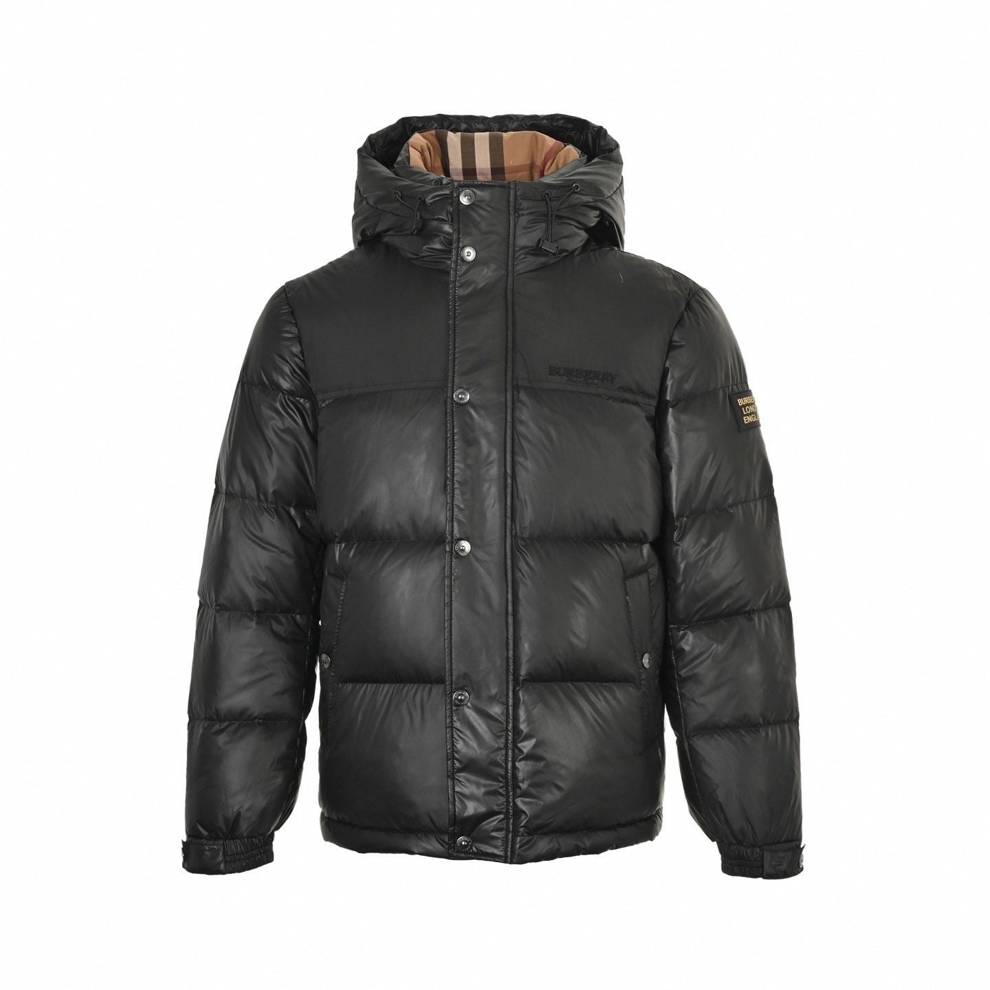 Check Lined Hooded Puffer | Black