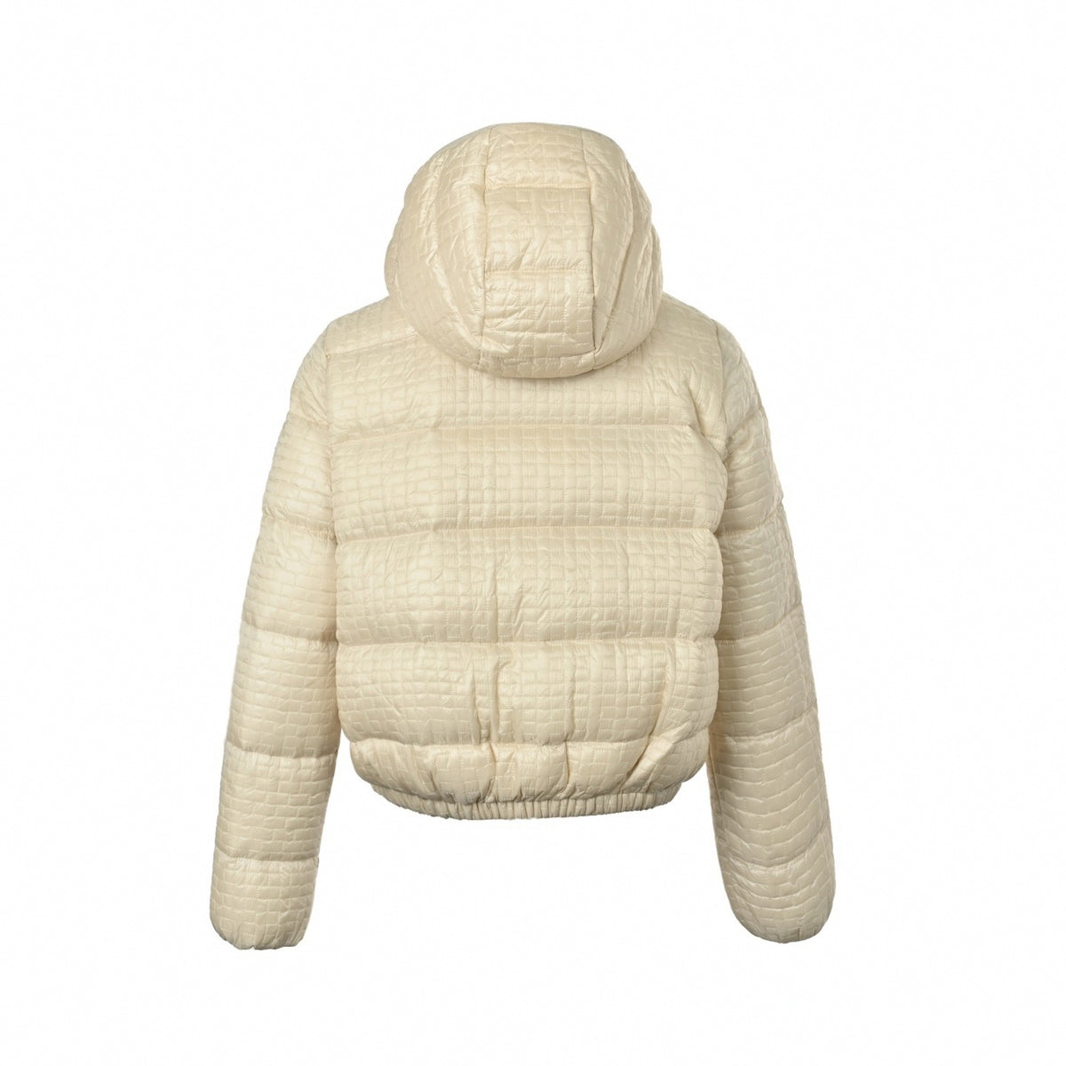 Embossed Brick Grid-Quilted Hooded Down Puffer Jacket in Off-White