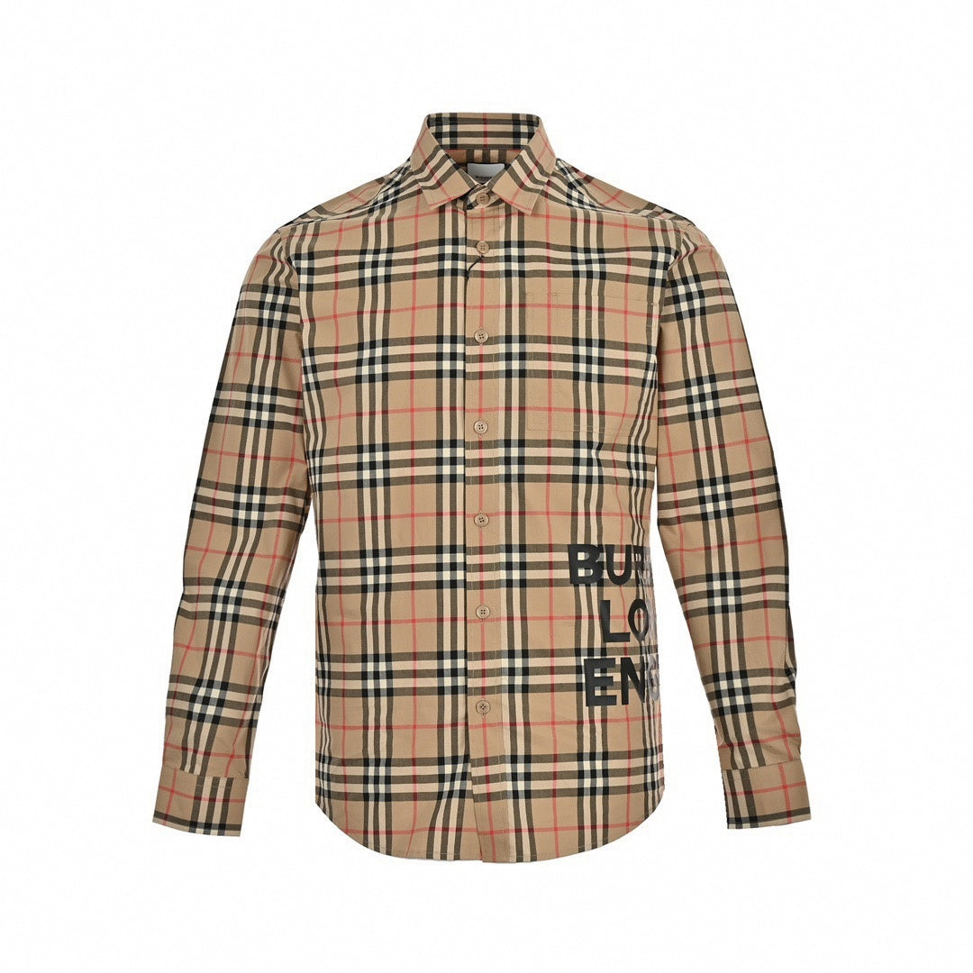 Vintage Check Side Logo Print Cotton Shirt in Archive Beige
