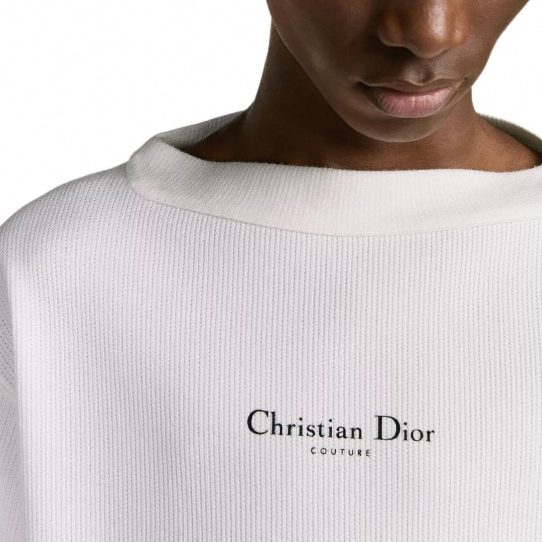 White Ribbed Dior Couture Pullover