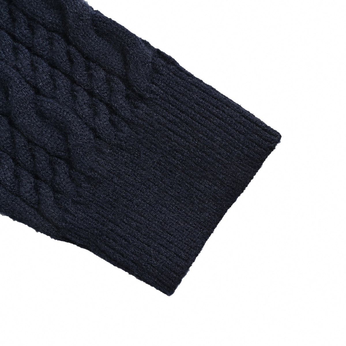 Cable-Knit Embroidered Logo Crewneck Sweater in Navy Blue