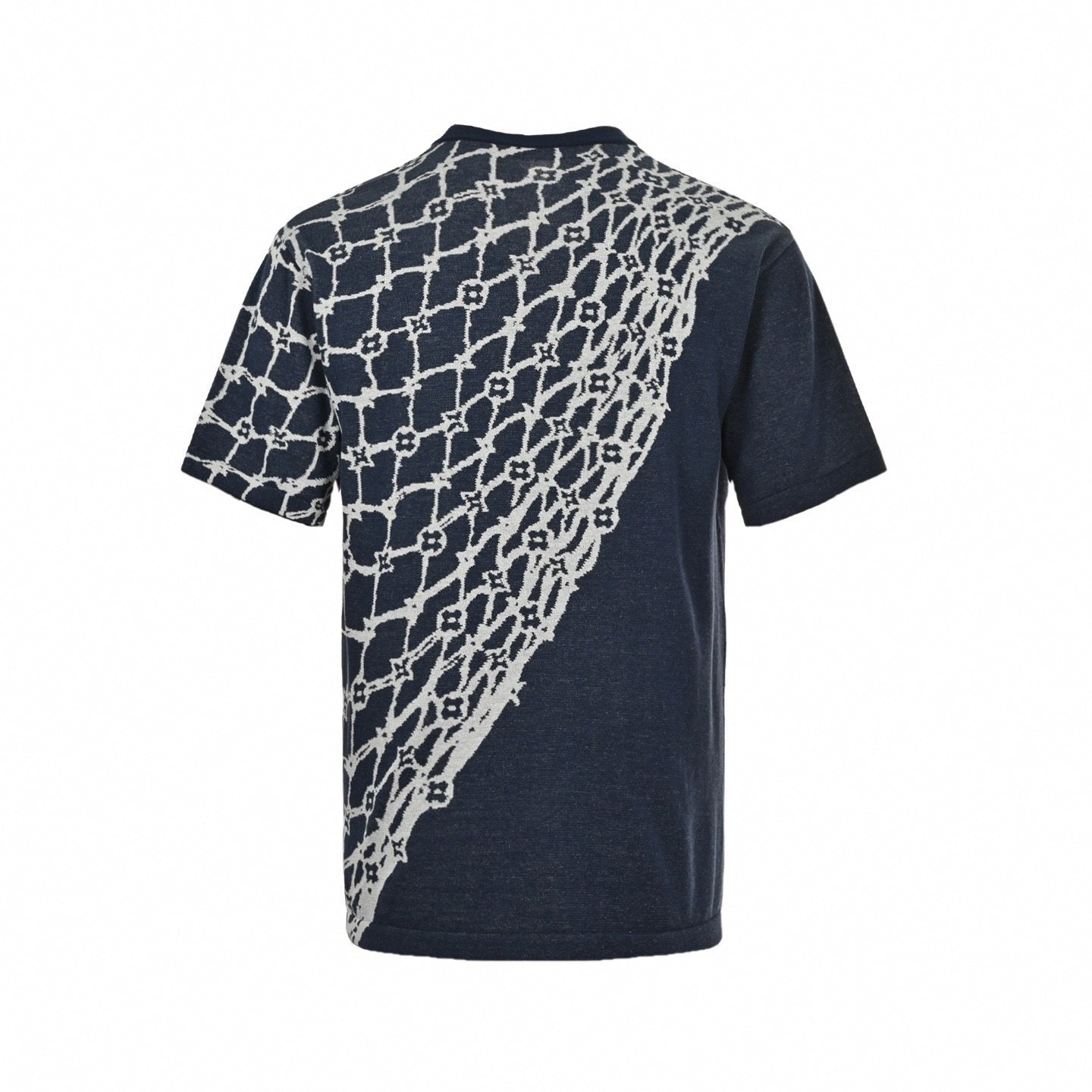 Asymmetrical Monogram Net Knit T-Shirt | Navy Blue
