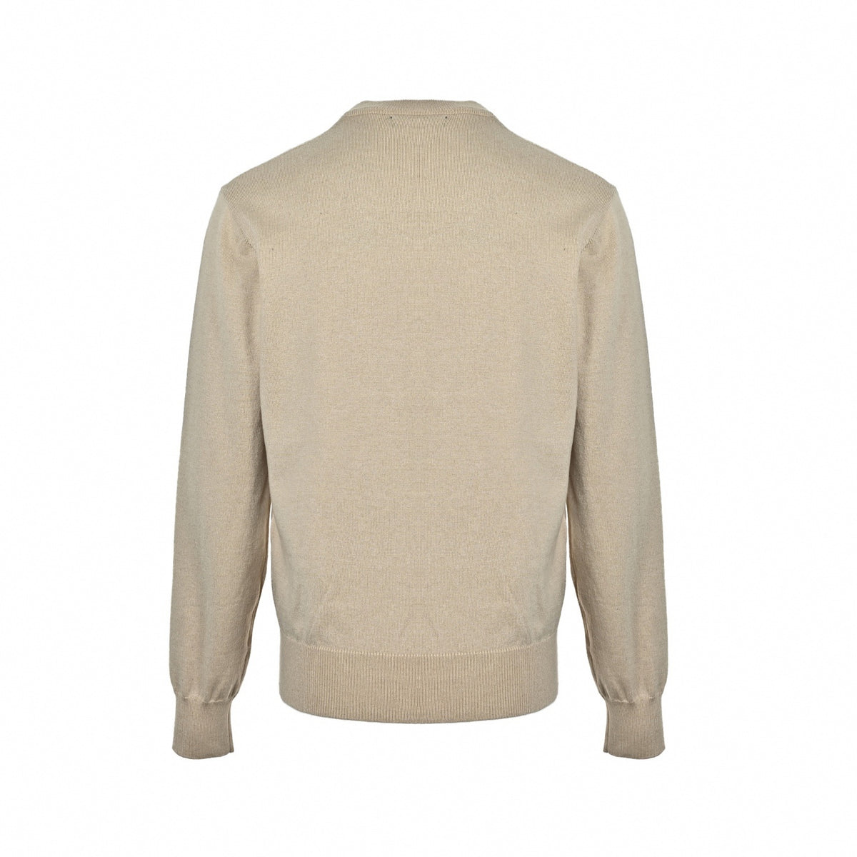 Vachetta Leather Tab Fine Knit Crewneck Sweater in Beige
