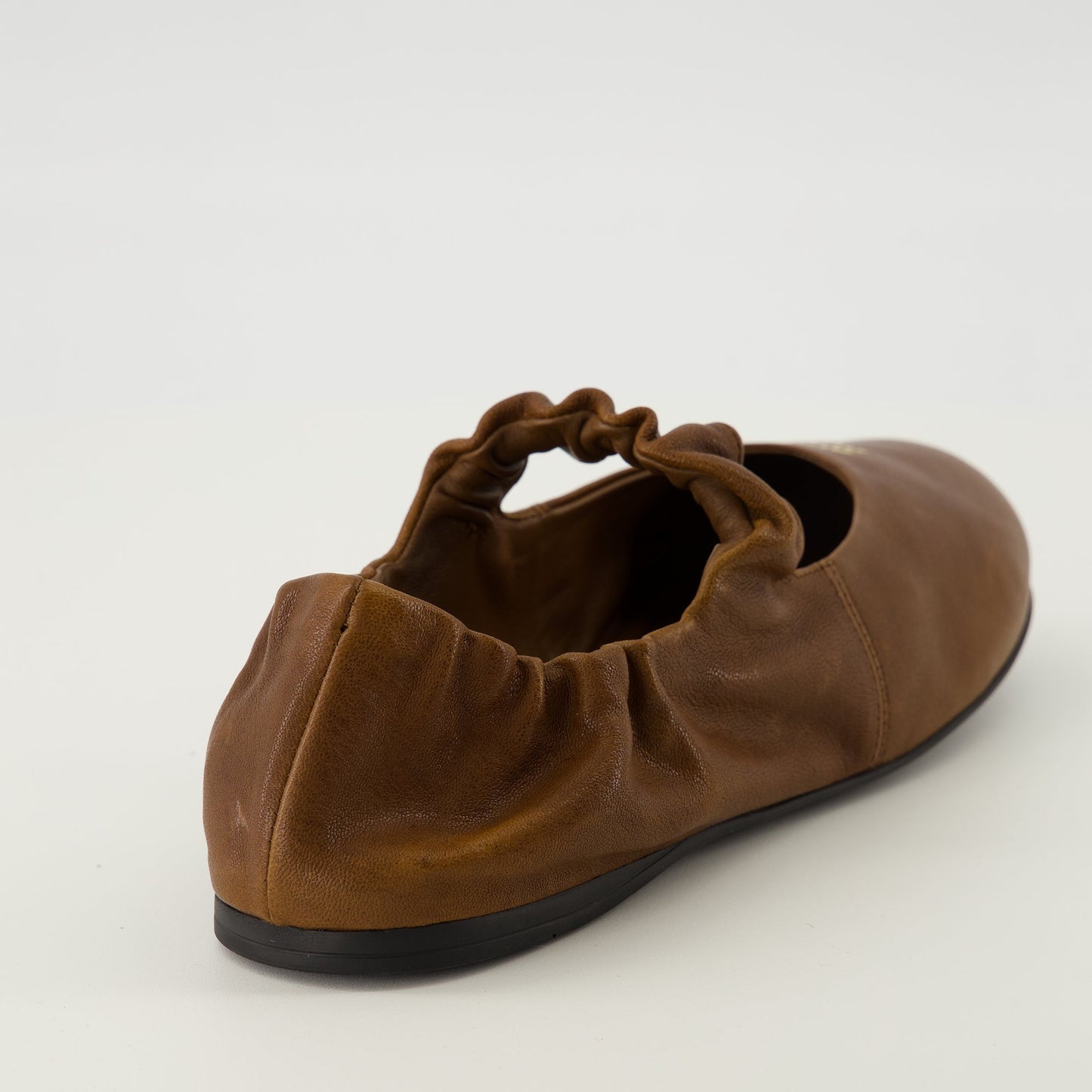 Brown Leather Ruched Ballerinas