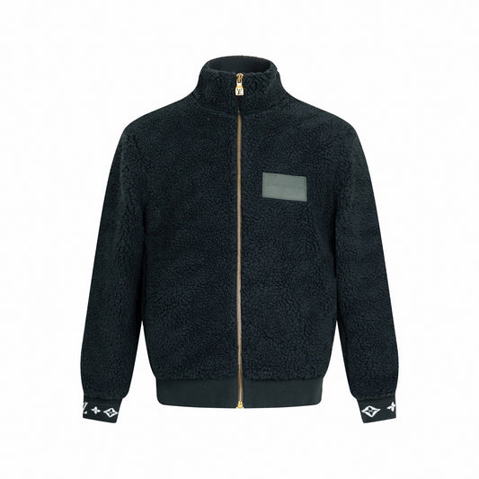 Monogram Cuff Textured Fleece Jacket | Black