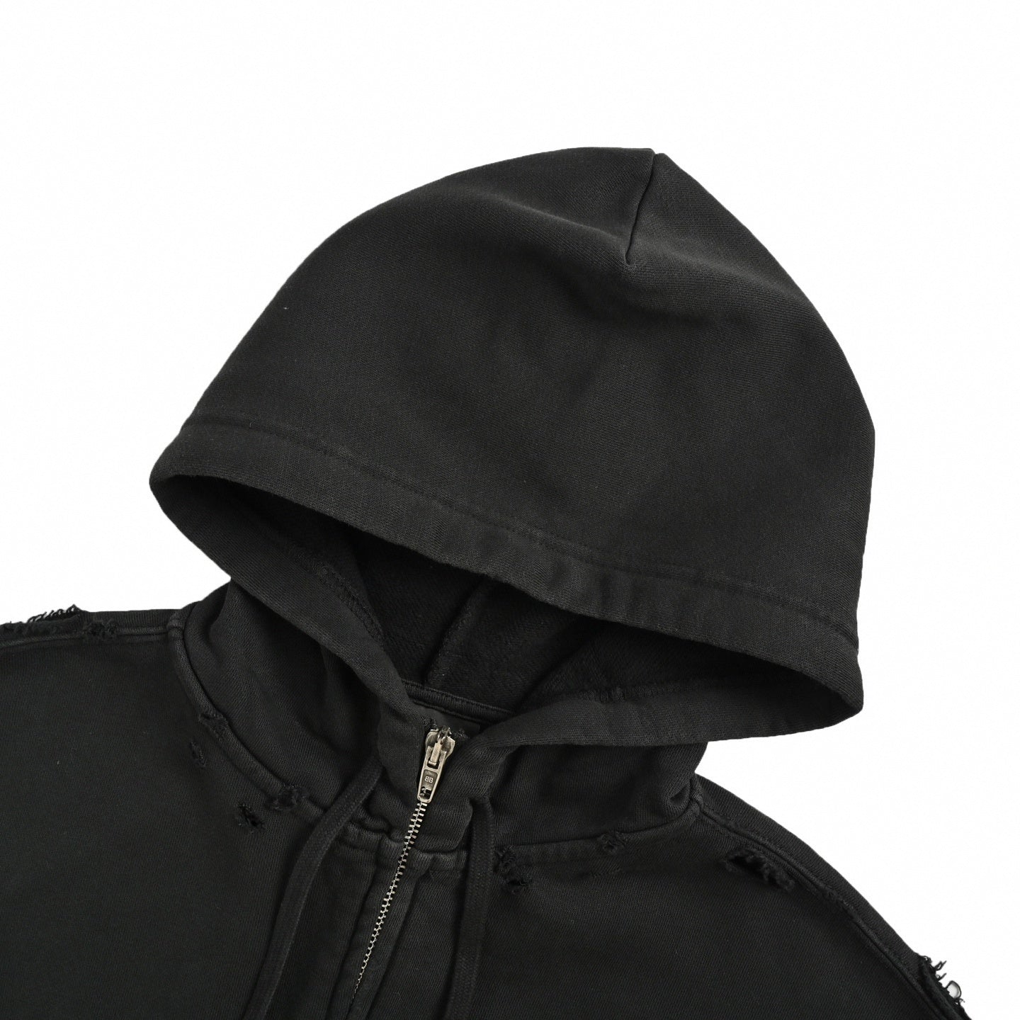 Tape Logo Distressed Zip Hoodie