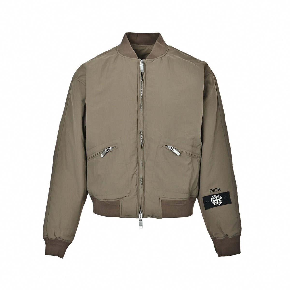 Nylon Satin Bomber Jacket in Khaki Taupe