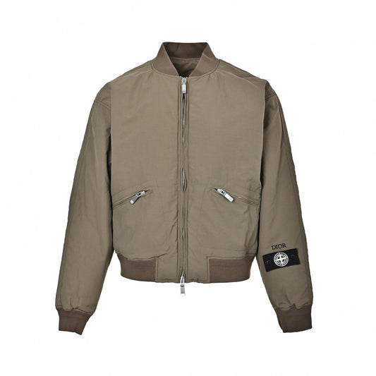 Nylon Satin Bomber Jacket in Khaki Taupe