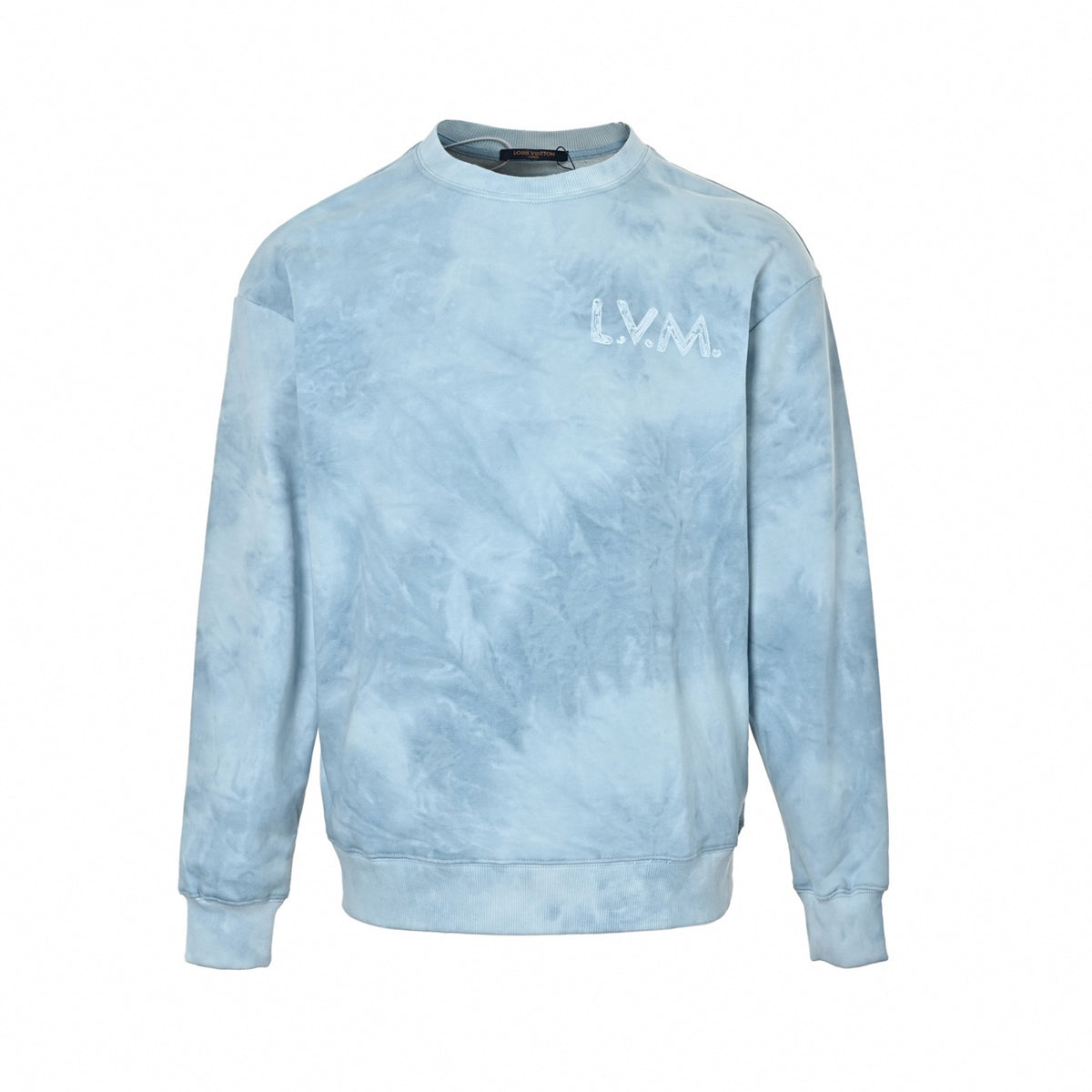 Clouds Wash L.V.M. Embroidered Crewneck Sweatshirt in Sky Blue