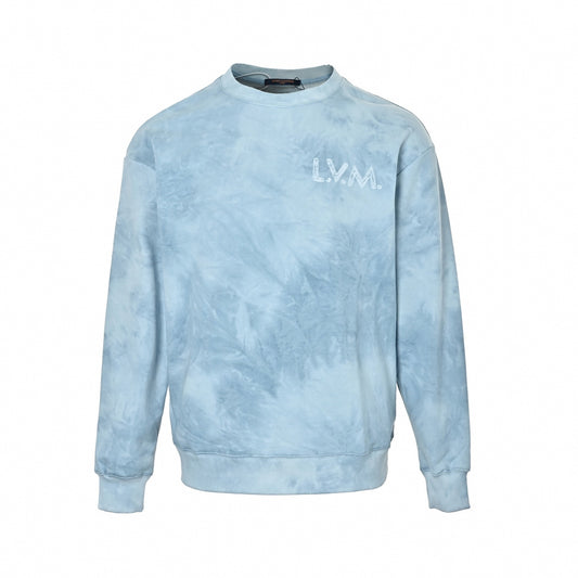 Clouds Wash L.V.M. Embroidered Crewneck Sweatshirt in Sky Blue