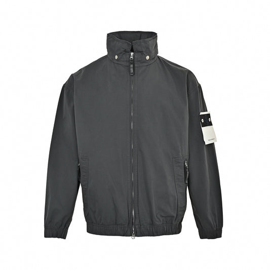 Raso Gommato High-Neck Zip Jacket in Charcoal Grey