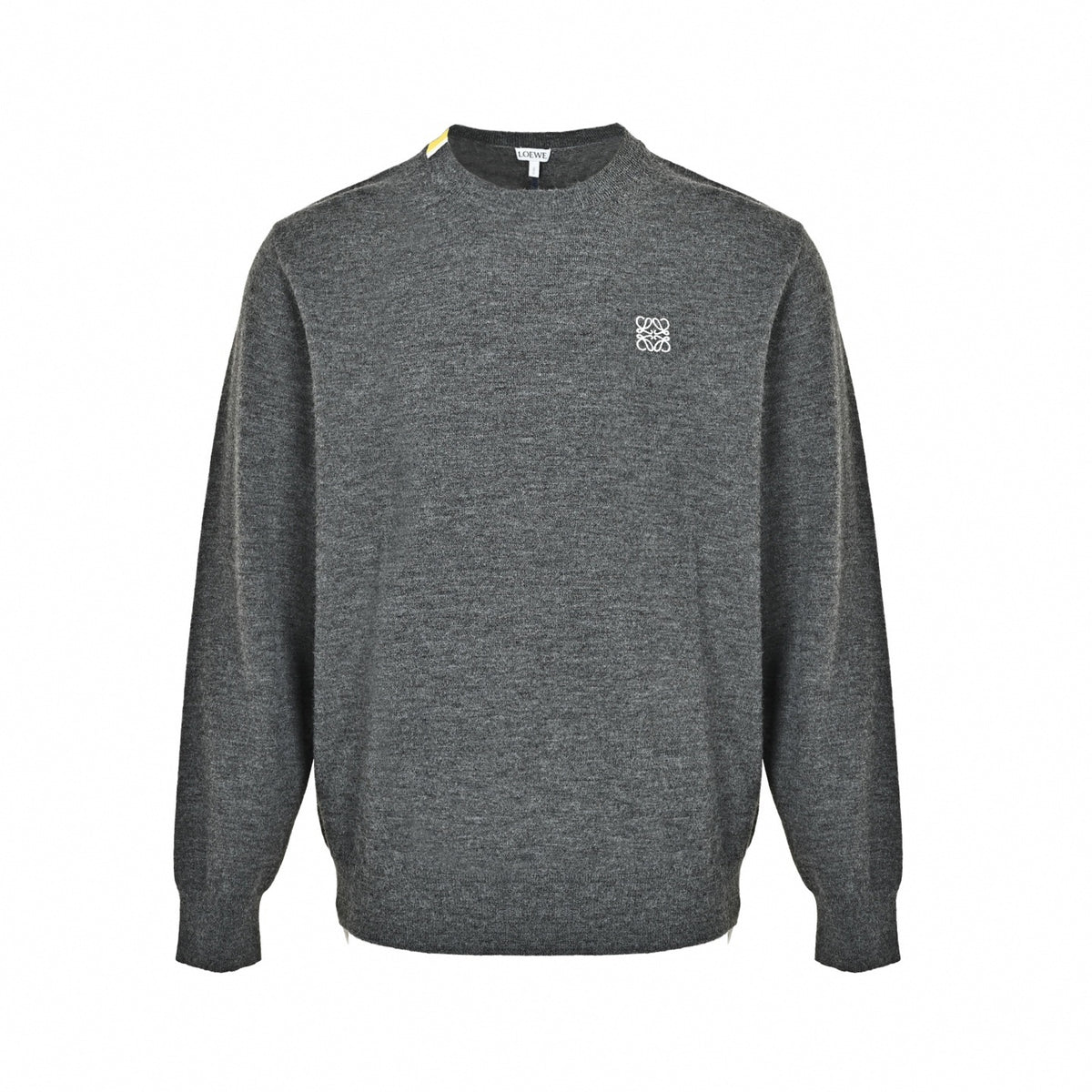 Embroidered Anagram Wool Crewneck Sweater in Heather Grey