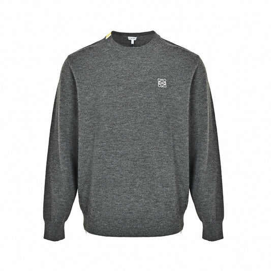 Embroidered Anagram Wool Crewneck Sweater in Heather Grey