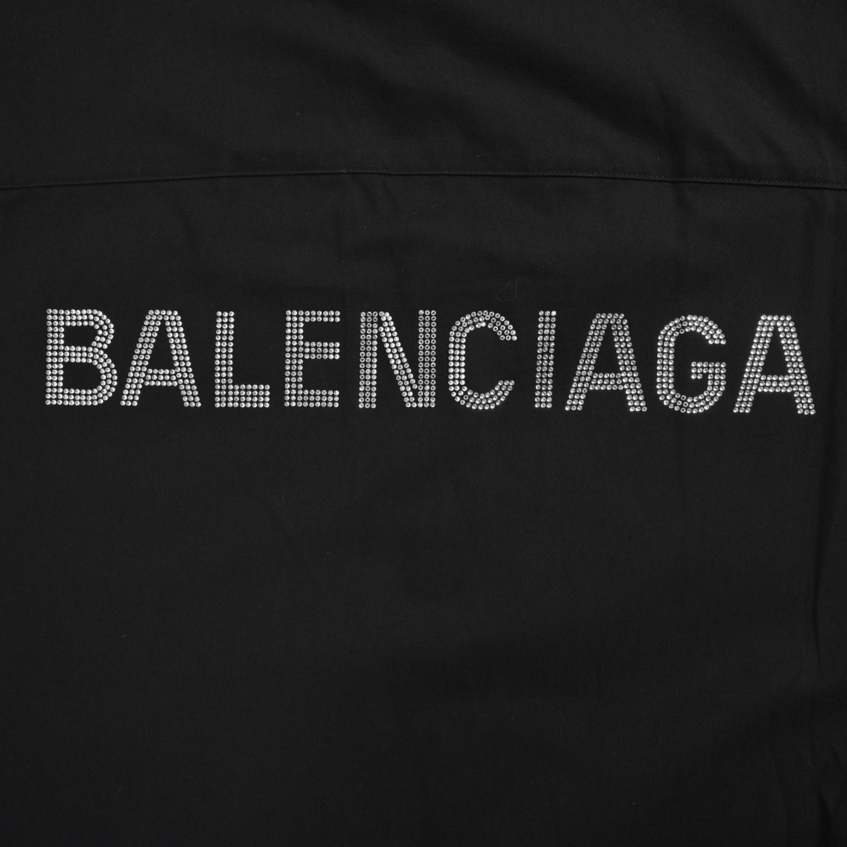 Rhinestone Back Logo Cotton Button-Down Oversized Shirt in Black