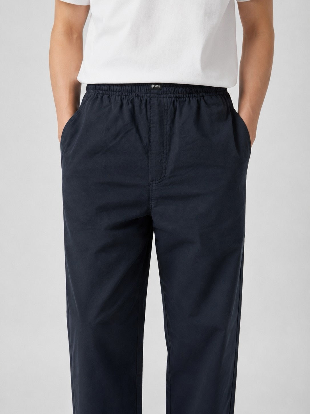 Cotton Twill Elasticated Trousers - Navy Blue