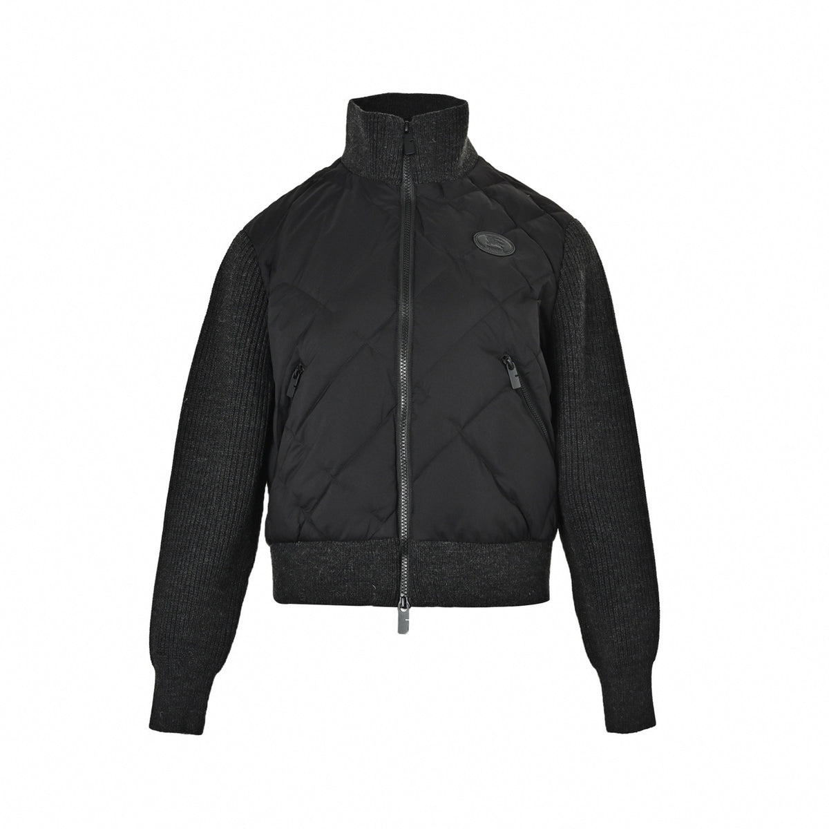 Hybrid Knit & Quilted Down Cardigan Jacket in Charcoal & Black