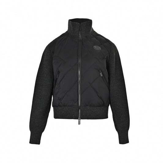 Hybrid Knit & Quilted Down Cardigan Jacket in Charcoal & Black