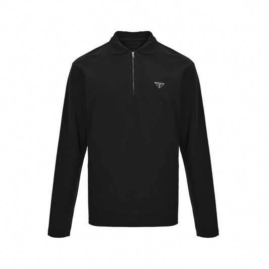 Triangle Logo Quarter-Zip Long-Sleeve Polo
