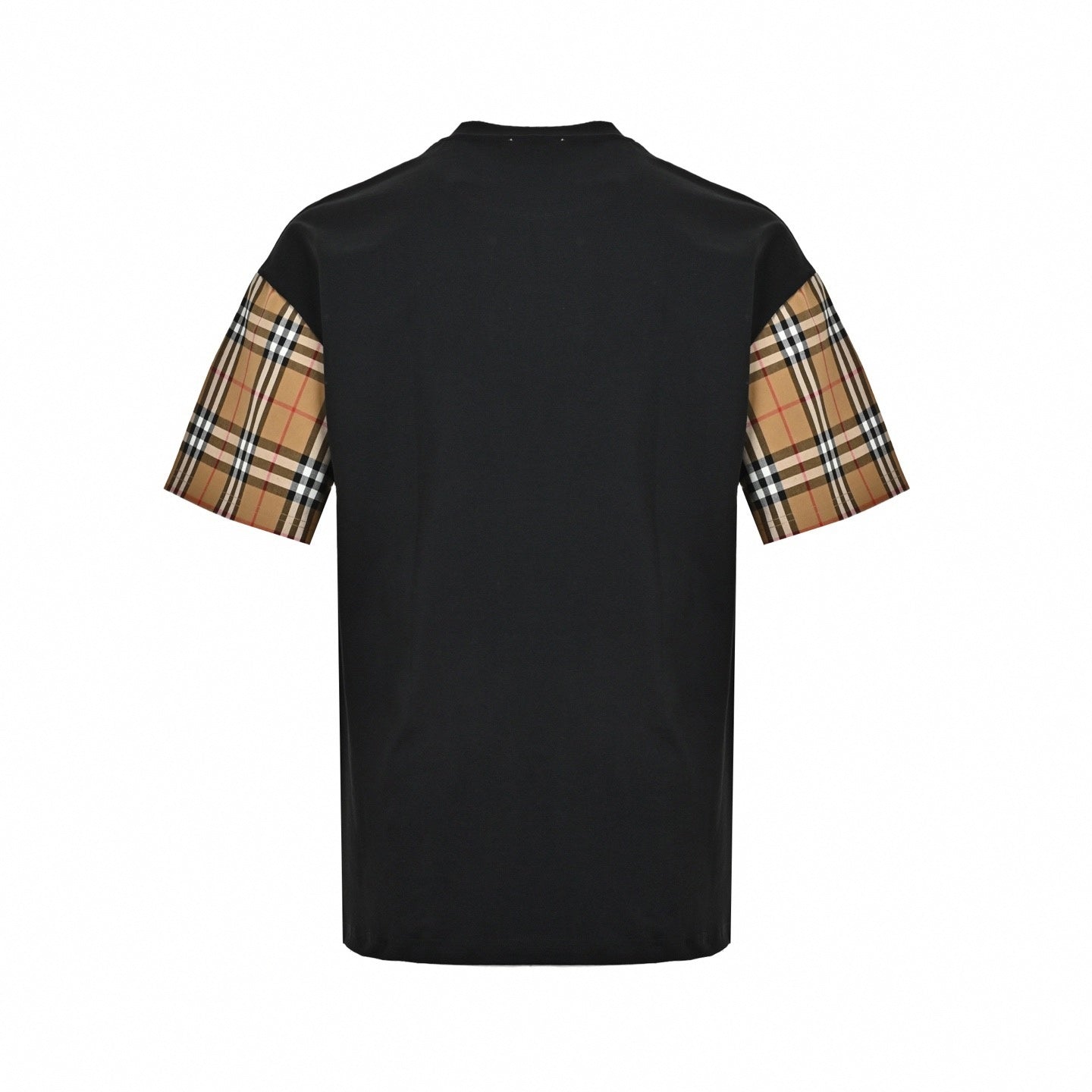 Contrast Plaid Sleeve Tee - Black