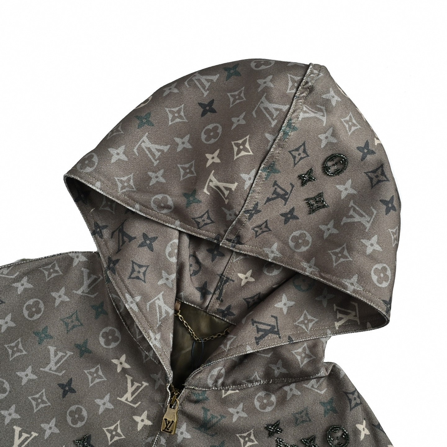 Beaded Monogram Canvas Hooded Jacket - Taupe/Grey