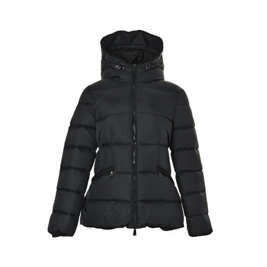 Avoce Cinch-Waist Hooded Short Down Jacket in Matte Black