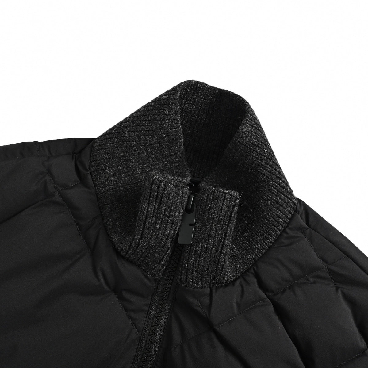 Hybrid Knit & Quilted Down Cardigan Jacket in Charcoal & Black
