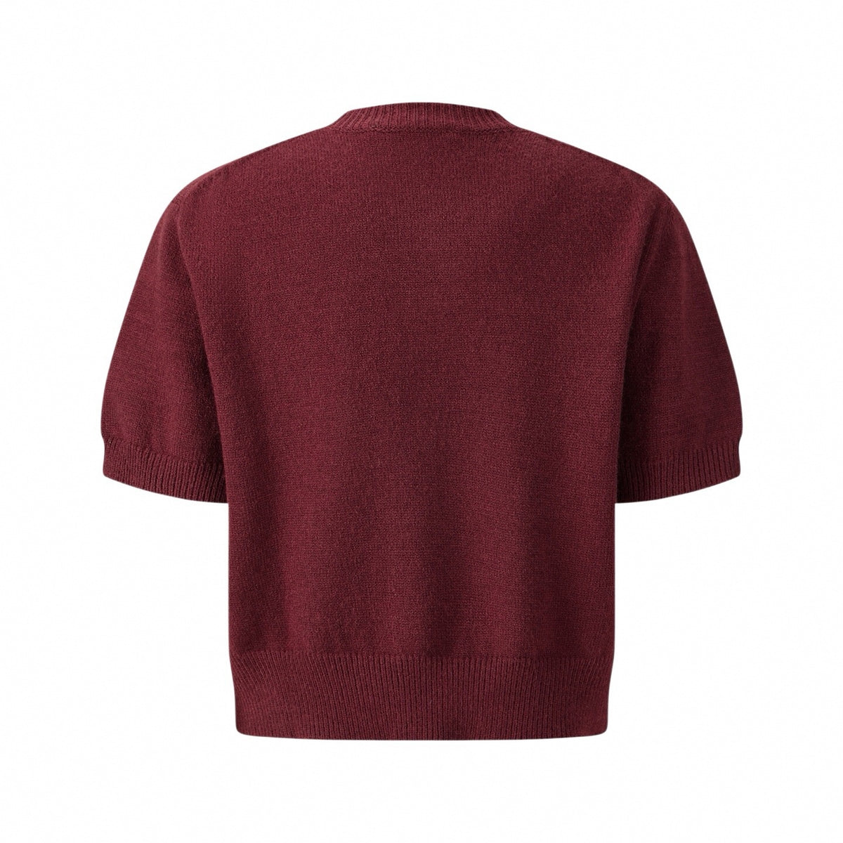 Tonal Embroidered Logo Short-Sleeve Knit Sweater in Burgundy