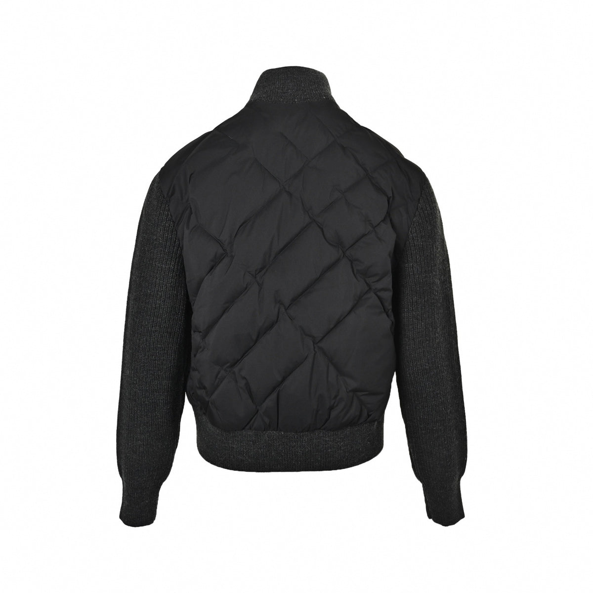 Hybrid Knit & Quilted Down Cardigan Jacket in Charcoal & Black
