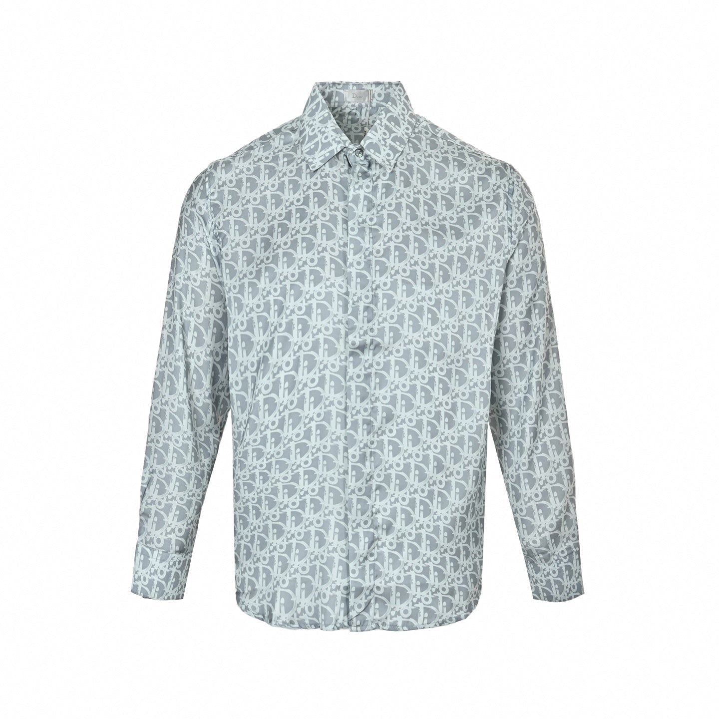 Silver-Grey Oblique Silk Button-Down