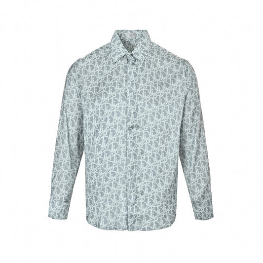 Silver-Grey Oblique Silk Button-Down